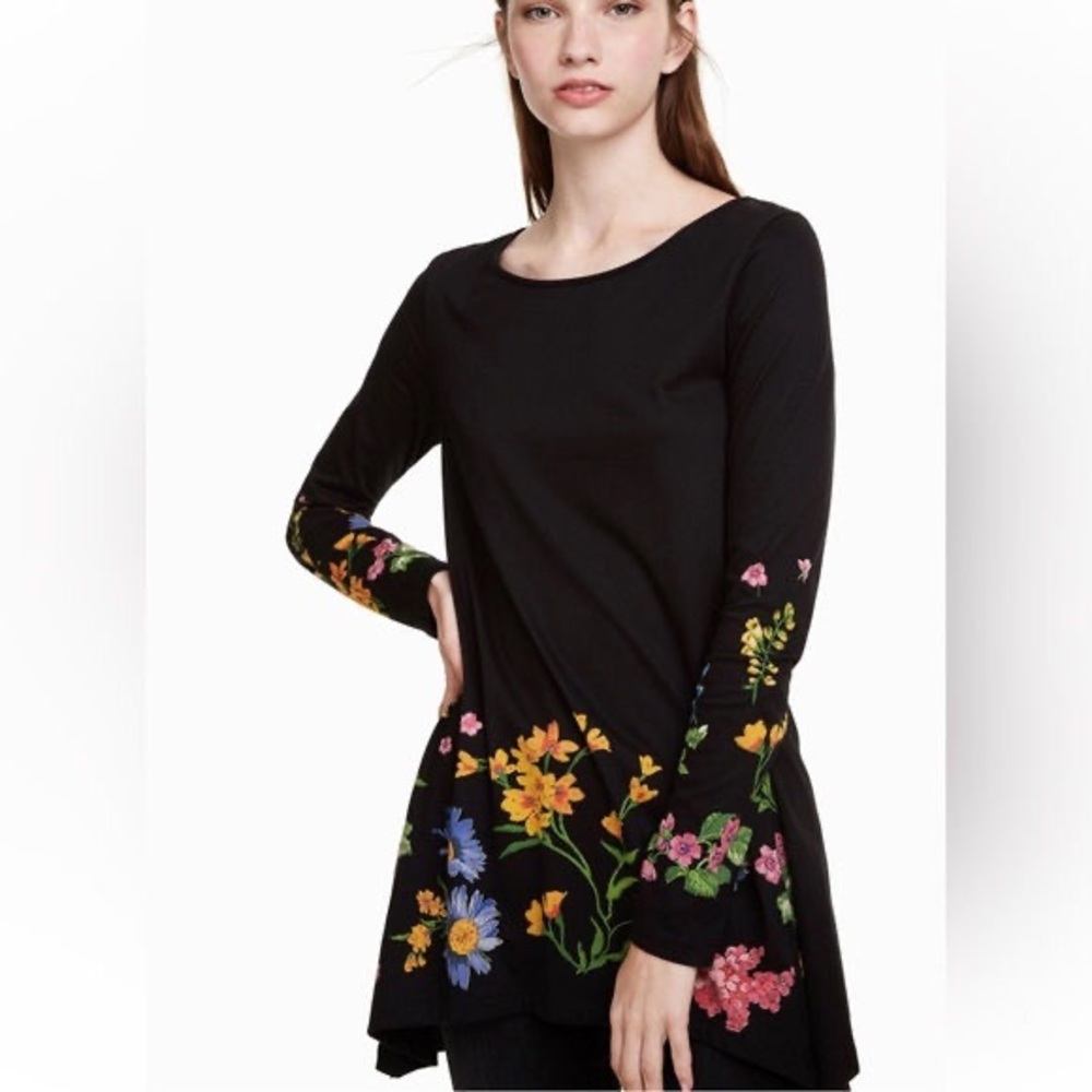 Floral Embroidered Black Women's Top